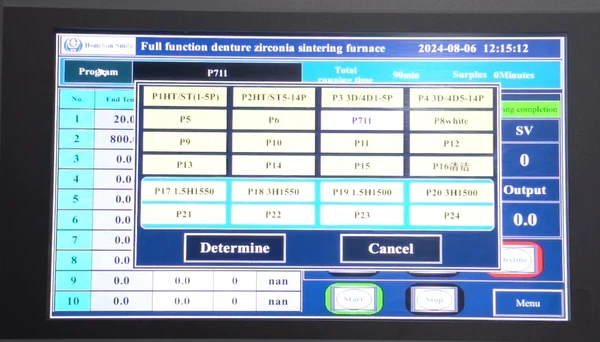 zirconia sintering furnace touch screen, multi-program interface